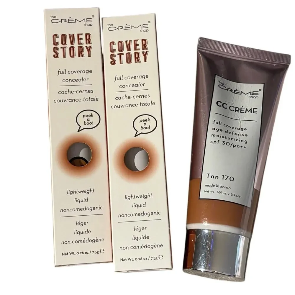 The Crème Shop 3pc Complexion Bundle Deep Concealers + Tan 170 CC Cream NEW